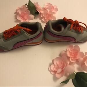 Puma Baby Shoes Gray Purple Orange Sneakers Low Top | Toddler Size 4